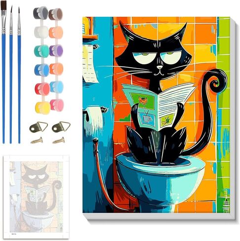 zpptAugs Paint by Numbers Kit for Adults Beginners，Back Cat Acrylic Adult Paint by Number Kits on Canvas,Digital Oil Number Painting Kits for Home Decor Gift 12"x16"(Without Frame) in Kuwait