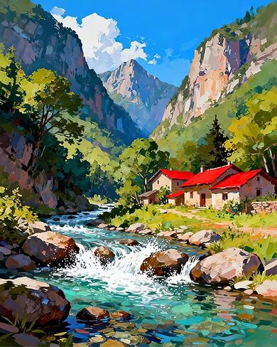 LKHMVCA Sky Mountain House Paint by Numbers for Adults, DIY Paint by Numbers Kits for Adults Beginners Without Frame, Acrylic Paint Canvas Painting Kits Art for Home Decor 16x20 Inch in Kuwait