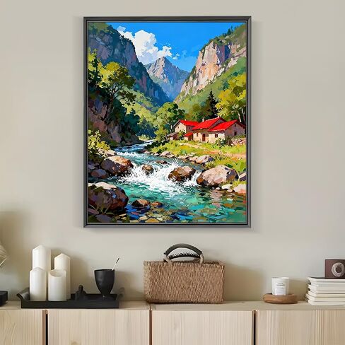 LKHMVCA Sky Mountain House Paint by Numbers for Adults, DIY Paint by Numbers Kits for Adults Beginners Without Frame, Acrylic Paint Canvas Painting Kits Art for Home Decor 16x20 Inch in Kuwait