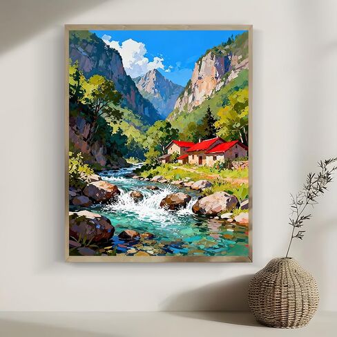 LKHMVCA Sky Mountain House Paint by Numbers for Adults, DIY Paint by Numbers Kits for Adults Beginners Without Frame, Acrylic Paint Canvas Painting Kits Art for Home Decor 16x20 Inch in Kuwait
