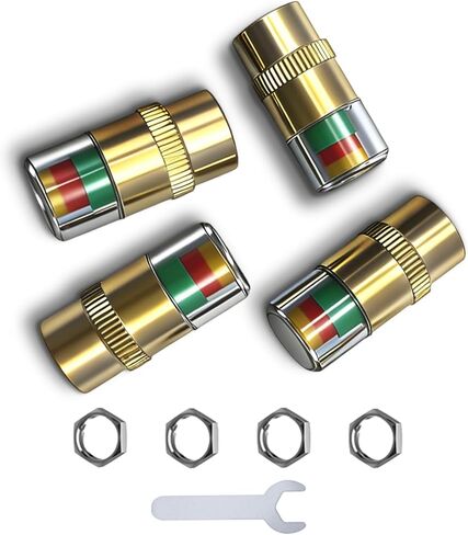 4-Pack Car Tire Pressure Monitoring Valve Caps with Tri-Color Warning System, 2.4Bar/36psi Tire Pressure Detector, Fits Most Vehicle Models, Includes 4 Screws + Wrench (Silver) in Saudi Arabia