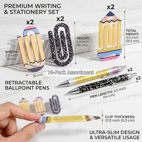 10-Piece Teacher Appreciation Gift Set:6 Oversized Acrylic Teacher paperclips+4 Ballpoint pens.Perfect for Offices and classrooms,or as Bookmarks and Gifts for Book Lovers; Back-to-School Stationery in Saudi Arabia