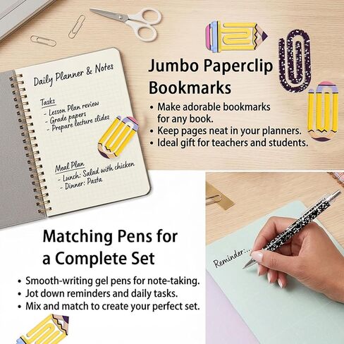 10-Piece Teacher Appreciation Gift Set:6 Oversized Acrylic Teacher paperclips+4 Ballpoint pens.Perfect for Offices and classrooms,or as Bookmarks and Gifts for Book Lovers; Back-to-School Stationery in Saudi Arabia