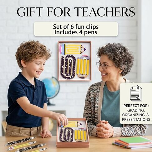10-Piece Teacher Appreciation Gift Set:6 Oversized Acrylic Teacher paperclips+4 Ballpoint pens.Perfect for Offices and classrooms,or as Bookmarks and Gifts for Book Lovers; Back-to-School Stationery in Saudi Arabia