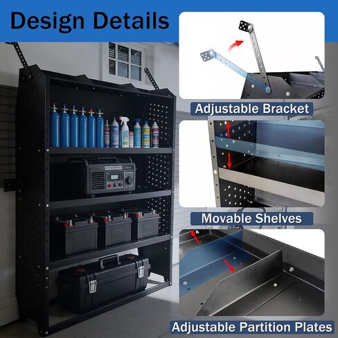 Cargo Van Shelving Steel Mid/High Roof Storage System Fit for Ford Transit, Promaster, Sprinter, Nissan NV, Steel Cargo Van Shelves 52" W x 60" H x 13" D in Saudi Arabia