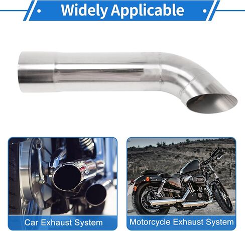 Motoforti 125°2.25 بوصة طرف عادم مقلوب T201 من الفولاذ المقاوم للصدأ مغزل تلميع بيند أنبوب الكوع 12 بوصة طرف عادم احترافي طويل لون فضي in Kuwait