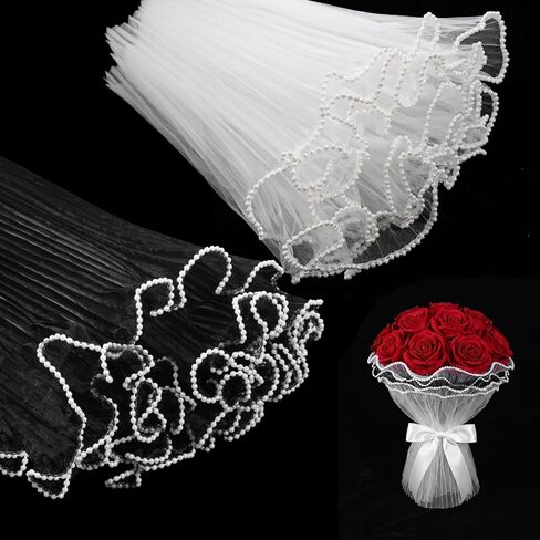 SULIKJHUI 2 Pack 4 Yards Mesh Wrapping Paper for Flowers, Floral Wrapping Mesh, Pearl Meshs for Bouquets & DIY Packaging, Valentine's Day Gift Wrap, Flower Shop Decoration (Pink, White) in Saudi Arabia