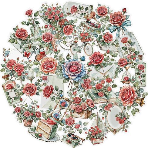 56 Pcs Gothic Rose Stickers Pack – Dark Victorian Aesthetic Scrapbooking Decals, Waterproof Clear Gothic Flowers & Vintage Objects for Journals, Planners, Art Crafts, Laptop Decoration in Saudi Arabia