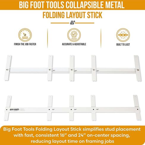 Big Foot Folding Layout Stick – Adjustable Stud Spacing Tool for Framing | Heavy-Duty CNC-Machined Aluminum | Collapsible, Portable Design | Perfect for Carpenters, Contractors & Framers (LA-LSFM) in Saudi Arabia