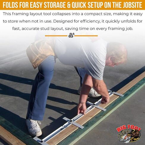 Big Foot Folding Layout Stick – Adjustable Stud Spacing Tool for Framing | Heavy-Duty CNC-Machined Aluminum | Collapsible, Portable Design | Perfect for Carpenters, Contractors & Framers (LA-LSFM) in Saudi Arabia
