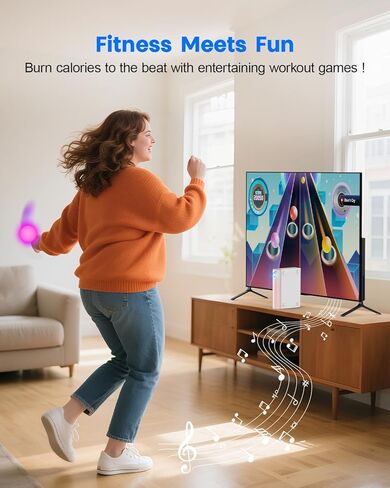 وحدة تحكم الألعاب MetFut AR Motion للأطفال والعائلة - نظام ألعاب فيديو التوصيل والتشغيل للتمرين البدني الداخلي والمرح العائلي التفاعلي، رائع ليلاً اللعب، ووقت اللعب، ومواعيد اللعب - أبيض ووردي in Kuwait