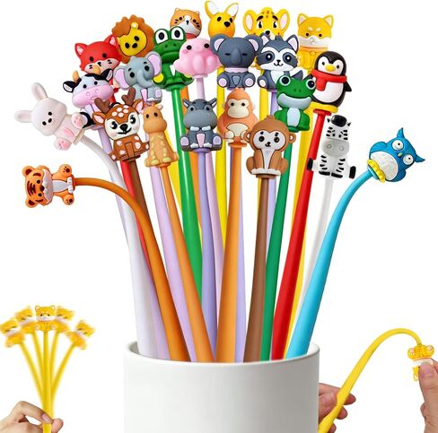 Animal Pens Cute Pens End of Year Student Gifts from Teacher Assorted Fun Gel Ink Pen for Birthdays, Classroom Prizes, School, Office Supplies (Animal, 24) in Saudi Arabia
