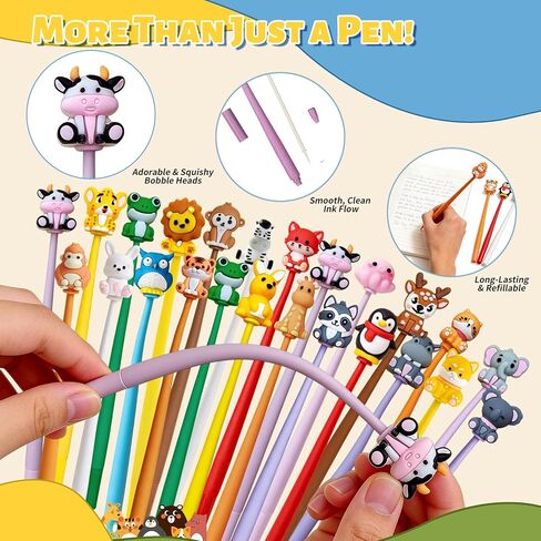 Animal Pens Cute Pens End of Year Student Gifts from Teacher Assorted Fun Gel Ink Pen for Birthdays, Classroom Prizes, School, Office Supplies (Animal, 24) in Saudi Arabia