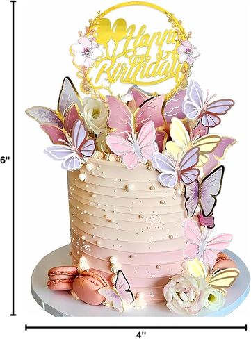 35PCS Butterfly Cake Topper Decorations with Artificial Flowers for Anniversary Butterfly Birthday Supplies (Pink Gold) in Kuwait