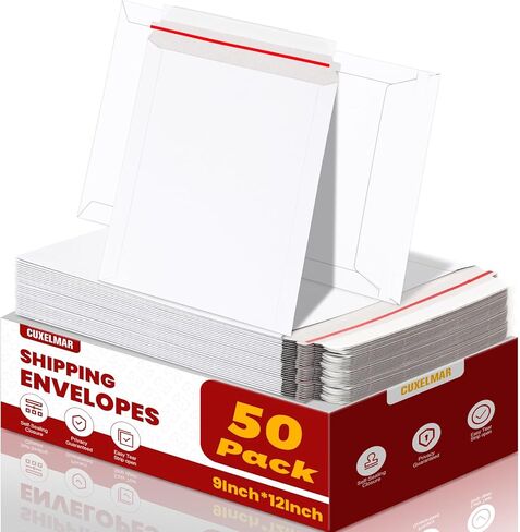 100 Pack 9X12 Inch Rigid Mailers, Self Seal Stay Flat Cardboard Envelopes, White Photography Mailers for Photo, Document, Magazine & CD Mailing in Saudi Arabia