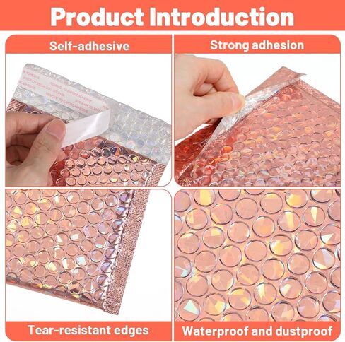 60 Pcs Bubble Mailers Foil Metallic Colored Bubble Mailers Holographic Padded Envelopes Self Seal Waterproof Shipping Bags 6 x 8 Inch for Jewelry Cosmetics Books Gifts in Kuwait