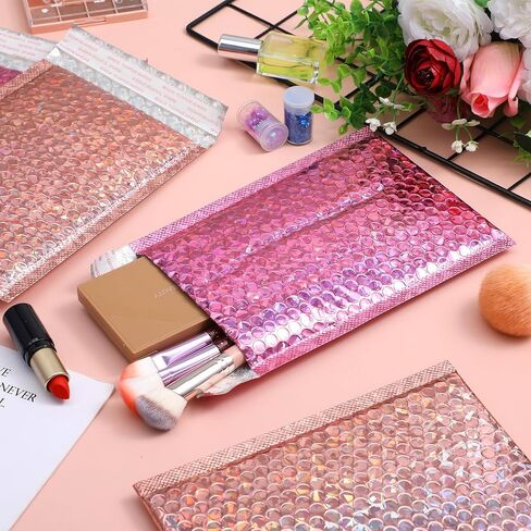 60 Pcs Bubble Mailers Foil Metallic Colored Bubble Mailers Holographic Padded Envelopes Self Seal Waterproof Shipping Bags 6 x 8 Inch for Jewelry Cosmetics Books Gifts in Kuwait