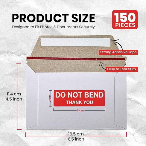 Pack Of 150, Rigid Mailers 6.5x4.5 Self Seal Photo Mailers 6.5x4.5, Stay Flat White Cardboard Shipping, Standard Envelope Trading Cards And White Photography Mailer for CD, Photos, Document in Saudi Arabia