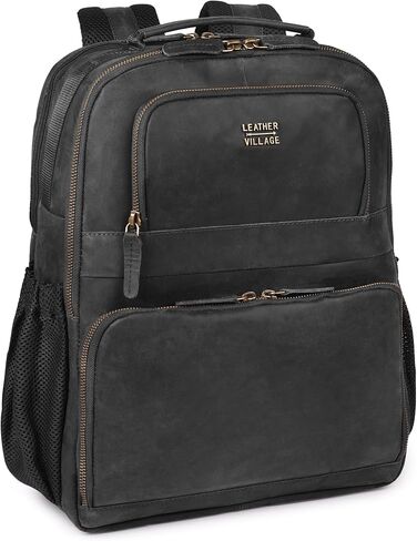 LEATHER VILLAGE Vintage Leather Laptop Backpack for Men & Women, Professional Business Bag Fits 17"- Laptop, Travel Hiking Daypack with Trolley Strap - Tan Brown in Kuwait