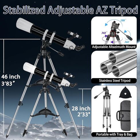 Telescope, 100mm Aperture Astronomy Telescopes for Adults - Professional High Magnification Multi-Coated Space Refractor Telescopes for Beginners & Kids with Travel Carry Bag, Phone Mount in Kuwait
