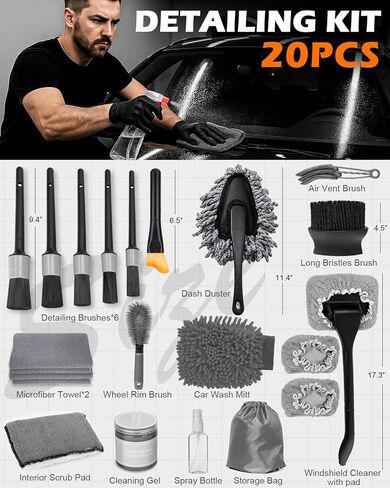 20Pcs Windshield Cleaner Tool - Car Interior Detailing Brush Kit with 200g Cleaning Gel, Microfiber Car Wash Mitt, Dash Duster & 2-Sided Scrubber, All-in-One Inside Car Cleaning Supplies Tool in Saudi Arabia