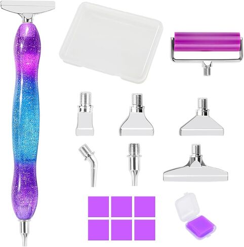 Ninonly Diamond Art Pen, Diamond Painting Pen with 6 Metal Tips, 6 Painting Glue Clay, Roller, 5D Diamond Art Accessories and Tools for DIY Craft, Purple Blue in Saudi Arabia