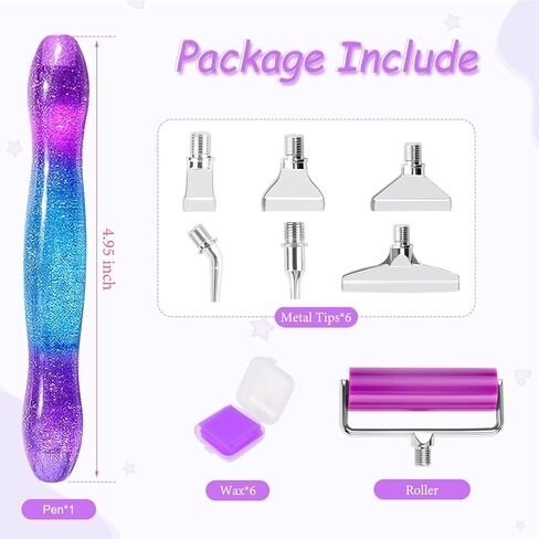 Ninonly Diamond Art Pen, Diamond Painting Pen with 6 Metal Tips, 6 Painting Glue Clay, Roller, 5D Diamond Art Accessories and Tools for DIY Craft, Purple Blue in Saudi Arabia