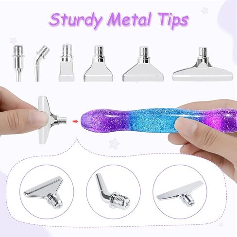 Ninonly Diamond Art Pen, Diamond Painting Pen with 6 Metal Tips, 6 Painting Glue Clay, Roller, 5D Diamond Art Accessories and Tools for DIY Craft, Purple Blue in Saudi Arabia