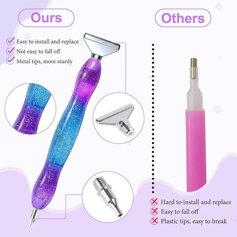 Ninonly Diamond Art Pen, Diamond Painting Pen with 6 Metal Tips, 6 Painting Glue Clay, Roller, 5D Diamond Art Accessories and Tools for DIY Craft, Purple Blue in Saudi Arabia