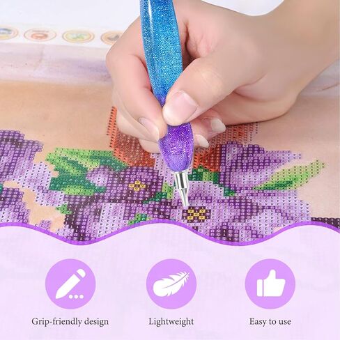 Ninonly Diamond Art Pen, Diamond Painting Pen with 6 Metal Tips, 6 Painting Glue Clay, Roller, 5D Diamond Art Accessories and Tools for DIY Craft, Purple Blue in Saudi Arabia