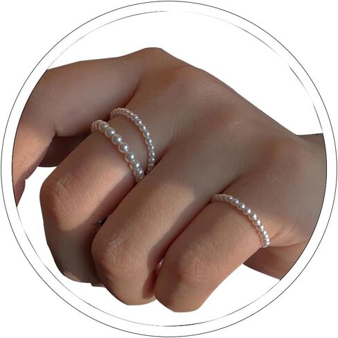 ONBRIG Pearl Rings for Women Vintage Small Pearl Ring cute Stackable Rings Dainty Minimalistic Pearl jewelry Holiday Gift for Women Girls in Saudi Arabia