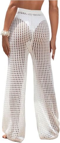 Women's Cover Up Beach Pants Hollow Out Drawstring High Elastic Waist Swimsuit Beach Cover Up Pants in Saudi Arabia