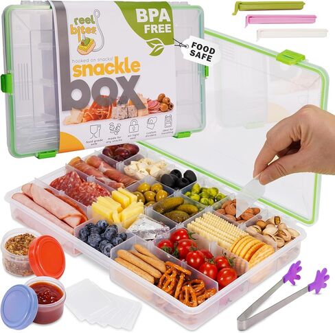 Reel Bites Snackle Box Container for Travel Snack Container - Snackel Box Snack Box Container Snack Tray with Lid Snack Tackle Box for Snacks - Snacklebox Snackle Box Charcuterie Container (Large) in Saudi Arabia