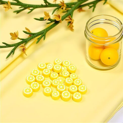 200Pcs Yellow Lemon Polymer Clay Beads,10mm Fruit Charm Spacer Beads for Jewelry Making,Necklace, Earring and Bracelet DIY Craft Supplies,Flat Bead, Summer Jewelry Kits and Fruit Theme Accessories in Saudi Arabia