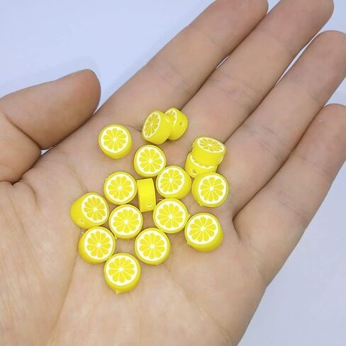200Pcs Yellow Lemon Polymer Clay Beads,10mm Fruit Charm Spacer Beads for Jewelry Making,Necklace, Earring and Bracelet DIY Craft Supplies,Flat Bead, Summer Jewelry Kits and Fruit Theme Accessories in Saudi Arabia