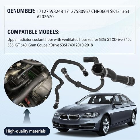 خرطوم تبريد الرادياتير مع مجموعة خرطوم التهوية لـ (2010-2018) 535i GT XDrive 740Li 535i GT 640i Gran Coupe XDrive 535i 740i 17127580957 17127598248 in Kuwait