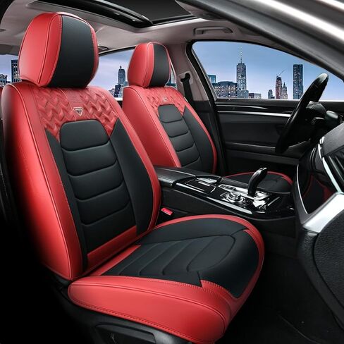 FLORICH Front Seat Covers, Luxury Car Seat Cover with Waterproof Leather, Automotive Vehicle Seat Covers for Cars Trucks Vans SUVs Sedans (2 Packs, Black&Red Line) in Saudi Arabia