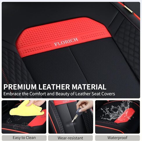FLORICH Front Seat Covers, Luxury Car Seat Cover with Waterproof Leather, Automotive Vehicle Seat Covers for Cars Trucks Vans SUVs Sedans (2 Packs, Black&Red Line) in Saudi Arabia