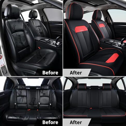 FLORICH Front Seat Covers, Luxury Car Seat Cover with Waterproof Leather, Automotive Vehicle Seat Covers for Cars Trucks Vans SUVs Sedans (2 Packs, Black&Red Line) in Saudi Arabia