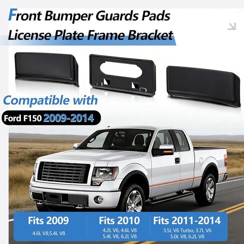 1 Set for Ford F-150 2009-2014 Front Bumper Guards Pads & License Plate Frame Bracket, OEM Style Bumper Insert Pads Cap License Plate Frame Holder for F150 9L3Z17E810B 9L3Z17A385A FO1053100 FO1068134 in Saudi Arabia