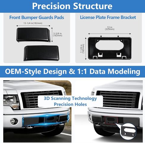 1 Set for Ford F-150 2009-2014 Front Bumper Guards Pads & License Plate Frame Bracket, OEM Style Bumper Insert Pads Cap License Plate Frame Holder for F150 9L3Z17E810B 9L3Z17A385A FO1053100 FO1068134 in Saudi Arabia
