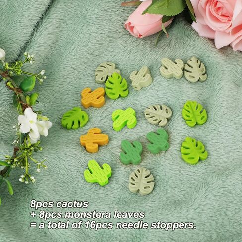 16pcs Knitting Needle Stoppers, Cute Cactus & Monstera Leaf Style Knitting Needle End Caps Silicone Tip Stoppers Knitting Point Protectors Accessories for Sewing Quilting Crocheting Craft in Kuwait