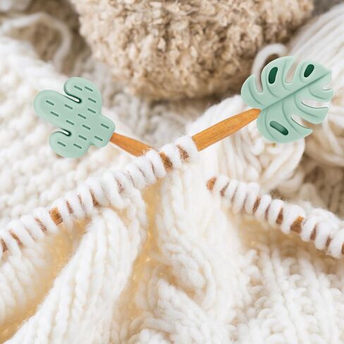 16pcs Knitting Needle Stoppers, Cute Cactus & Monstera Leaf Style Knitting Needle End Caps Silicone Tip Stoppers Knitting Point Protectors Accessories for Sewing Quilting Crocheting Craft in Kuwait
