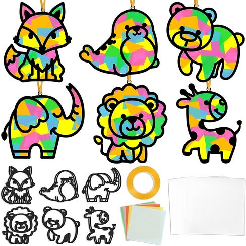 qoubai 36 جهاز كمبيوتر شخصى الحيوان suncatchers الحرف للأطفال الحيوانات البرية نافذة المناديل الورقية الحرفية عدة نافذة ملونة suncatchers الفن عدة زينة للمدرسة نشاط المنزل مشروع عيد ميلاد حزب صالح الديكور in Kuwait