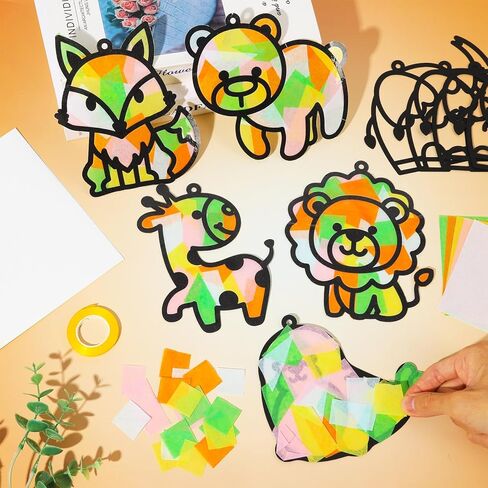 qoubai 36 جهاز كمبيوتر شخصى الحيوان suncatchers الحرف للأطفال الحيوانات البرية نافذة المناديل الورقية الحرفية عدة نافذة ملونة suncatchers الفن عدة زينة للمدرسة نشاط المنزل مشروع عيد ميلاد حزب صالح الديكور in Kuwait