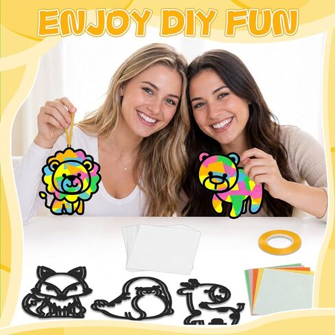qoubai 36 جهاز كمبيوتر شخصى الحيوان suncatchers الحرف للأطفال الحيوانات البرية نافذة المناديل الورقية الحرفية عدة نافذة ملونة suncatchers الفن عدة زينة للمدرسة نشاط المنزل مشروع عيد ميلاد حزب صالح الديكور in Kuwait