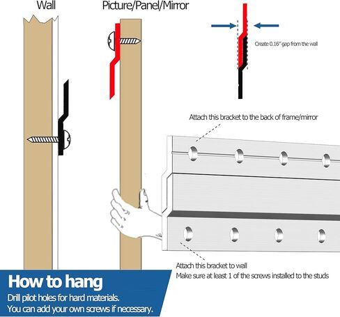 Z Clip Hanger 6 " - شماعة صور فرنسية - مجموعة تثبيت على الحائط من الألومنيوم Z Bar Hanger - دعامات تثبيت لتعليق المرآة، الصورة، القماش، الفن، الإطار، مكبر الصوت - 60 رطل - 3 عبوات in Kuwait