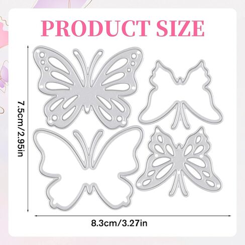 Butterflies Die Cut 4Pcs Large Butterfly Dies for Card Making Metal Butterfly Dies for DIY Embossing Card Making Scrapbooking, Silver in Saudi Arabia