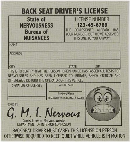 Treasure Gurus Back Seat Drivers License Novelty Gag Gift Funny Auto Prank Practical Joke in Kuwait