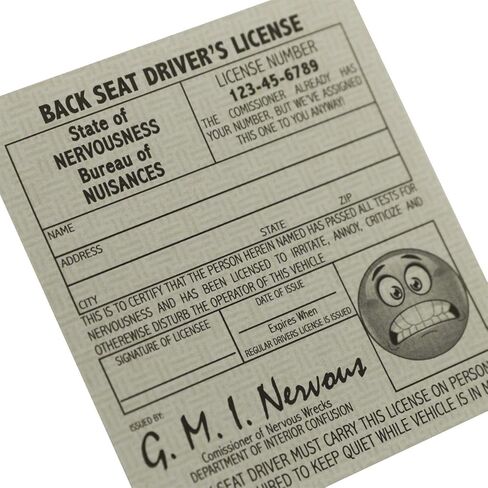 Treasure Gurus Back Seat Drivers License Novelty Gag Gift Funny Auto Prank Practical Joke in Kuwait